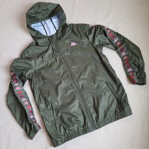 Kappa Jacket Unisex Size Large Olive Green Pink Rain Jacket Hoodie